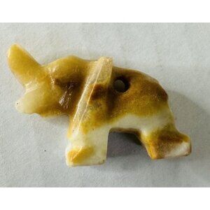 Vintage Natural Stone Onyx Carved Elephant Figurine Trunk Up Pendant 1 1/2” Long